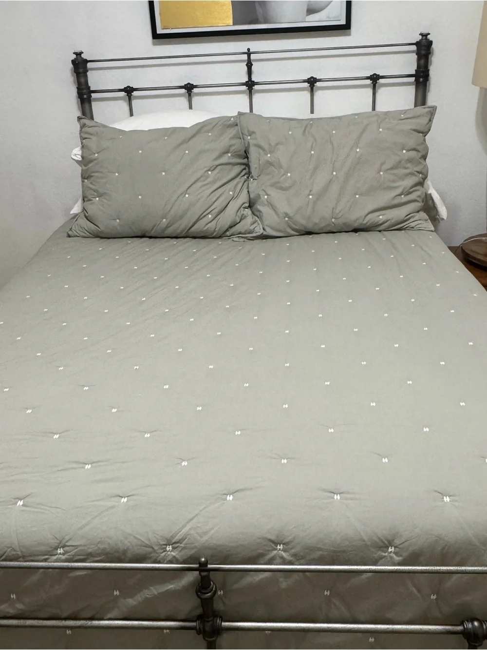 West Elm Taupe Dot-Tufted Cotton Duvet Cover Set